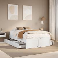 VidaXL Bedframe Met Lades Grenenhout Wit 135x190 cm, Boxspring, Bedbodem, Slaapkamermeubel, Stapelbed, Twijfelaar