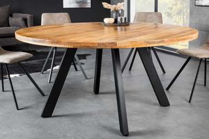 Massieve eettafel IRON CRAFT 145cm naturel rond mangohout metaal industrieel design - 43836