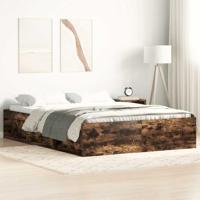 VidaXL Bedframe Gerookt Eikenkleurig 150x200 cm King Size, Bed Ombouw, Twijfelaar, Bedbodem, Slaapkamermeubel, 2 Persoonsbed