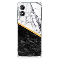 Motorola Moto E13 Anti-Shock Hoesje Marmer Wit Zwart - Origineel Cadeau Man