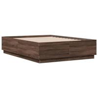 vidaXL Bedframe bewerkt hout bruin eikenkleur 140x190 cm, bed, bed ombouw, boxspring, bedbodem, slaapkamermeubel, 2 persoonsbed, tweepersoonsbed