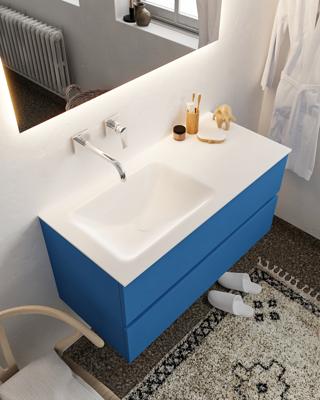 Mondiaz Vica 100cm badmeubel jeans 2 lades wastafel Cloud links zonder kraangat Mondiaz Vica 100cm badmeubel jeans 2 lades wastafel Cloud links zonder kraangat