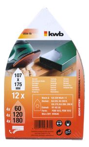 kwb 493470 Deltaschuurpapierset Korrelgrootte 60, 120, 180 12 stuk(s)