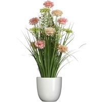 Kunstbloemen boeket roze - in pot wit - keramiek - H70 cm - thumbnail