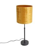 QAZQA - Modern Tafellamp zwart velours kap goud 25 cm verstelbaar - Parte | Woonkamer | Slaapkamer - Staal Cilinder - E27 Geschikt voor LED - Max. 1 x 60 Watt