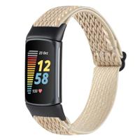 By Qubix - Compatible met Fitbit Charge 5 - Fitbit Charge 6 Elastische solo loop nylon bandje - Beige - Compatible fitbit bandje