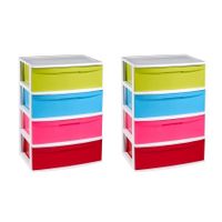 2x stuks ladekast/organizer met 4 lades wit/multi kleuren 40 x 56 x 80 cm