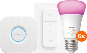 Philips Hue White and Color Starter Pack E27 met 6 lampen, dimmer + bridge