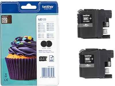 LC123BK - 2 - hoog rendement - zwart - origineel - blister met akoestisch  elektromagnetisch alarm - inktcartridge