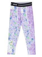 MSGM Kids legging fleuri à taille à logo - Violet - thumbnail