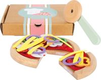small foot houten pizzaset, pizza snijden met pizzadoos en beleg, accessoires voor de kinderkeuken, rollenspeelgoed voor kinderen vanaf 3 jaar, 12697