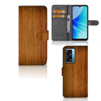 OPPO A77 5G | A57 5G Book Style Case Donker Hout - thumbnail