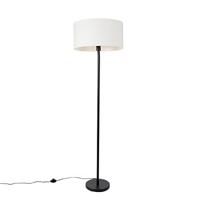 QAZQA - Modern Vloerlamp zwart met kap wit 50 cm - Simplo | Woonkamer | Slaapkamer | Keuken - Staal Rond - E27 Geschikt voor LED - Max. 1 x 60 Watt