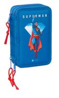 Safta Superman Schooletui met 37 gebruiksvoorwerpen, kindermapje, ideaal voor kinderen van 5 tot 14 jaar, comfortabel en veelzijdig, kwaliteit en duurzaamheid, 12,5 x 5,5 x 19,5 cm, Blauw, M, Casual