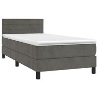 vidaXL Boxspring met matras en LED fluweel donkergrijs 90x200 cm, bed, boxspringbed, tweepersoonsbed, slaapmeubel, boxspring bed, bed met matras