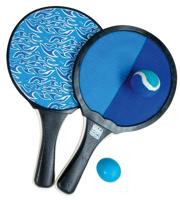 Happy People beachballset en vangspel 2 in 1 blauw/zwart