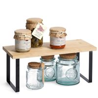 Keukenrek/opbergrek/aanrecht organizer - 36 x 16 x 16 cm - zwart - metaal/bamboe hout