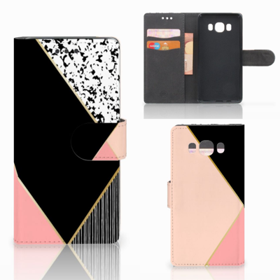 Samsung Galaxy J5 2016 Book Case Zwart Roze Vormen