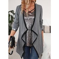 Dames Overhemd Blouse Grijs Pailletten Asymmetrisch Effen Werk Lange mouw V-hals Dagelijks Normale pasvorm Lente Herfst