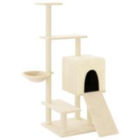 vidaXL Kattenmeubel met sisal krabpalen 130,5 cm crèmekleurig, kattenpaal, kattenboom, kattenkrabpaal, kattenhuis, kattenmeubel, kattenpalen