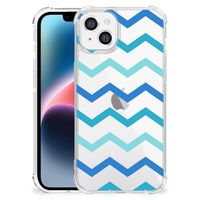 Apple iPhone 14 Plus Doorzichtige Silicone Hoesje Zigzag Blauw - thumbnail