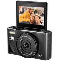 Easypix V64 Flip, digitale camera met flip-scherm, opklapbaar 3,0 inch display, resolutie tot 64 MP, 18x digitale zoom, wifi, perfect voor vloggers en selfie-opnames