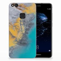 Huawei P10 Lite TPU Siliconen Hoesje Marble Blue Gold