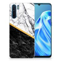 OPPO A91 TPU Siliconen Hoesje Marmer Wit Zwart - Origineel Cadeau Man - thumbnail