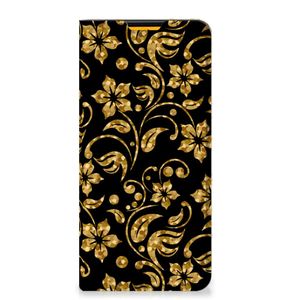 Samsung Galaxy M52 Smart Cover Gouden Bloemen