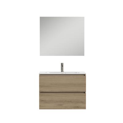 Tiger Loft badmeubel met spiegel en witte wastafel 80cm chalet eiken Tiger Loft badmeubel met spiegel en witte wastafel 80cm chalet eiken