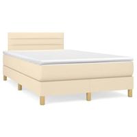 vidaXL Boxspring met matras en LED stof crèmekleurig 120x190 cm, bed, boxspringbed, tweepersoonsbed, slaapmeubel, boxspring bed, bed met matras