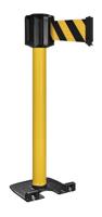 Gele buitenpaal, zware basis met wieltjes, riem 10 m/100 mm, zwart/geel