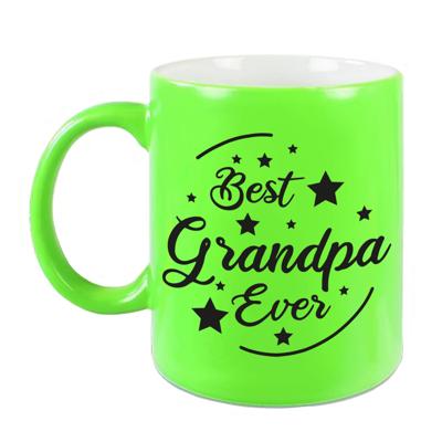 Best Grandpa Ever cadeau mok / beker neon groen 330 ml - kado voor opa - feest mokken Best Grandpa Ever cadeau mok / beker neon groen 330 ml - kado voor opa - feest mokken