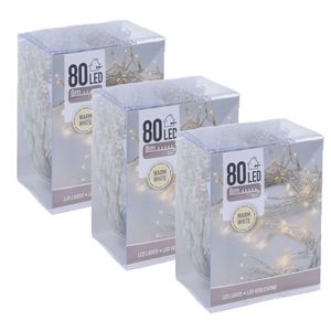 3x Kerstverlichting op batterij warm wit 80 lampjes