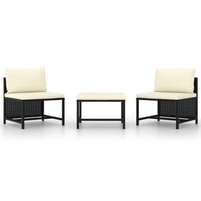 vidaXL 3-delige Loungeset met kussens poly rattan zwart vidaXL 3-delige Loungeset met kussens poly rattan zwart