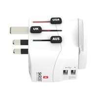 SKROSS | 1.302470 | PRO Light USB (2xA) -World | 3-pins internationale wereldreisadapter met geïntegreerde dubbele USB-oplader - Vermogen: 110V – 770W / 240V – 1680W - 2 x USB 5V / 2.4A