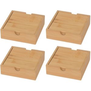 16x Bamboe houten glas onderzetters vierkant 10 cm