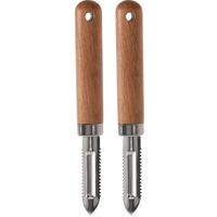 2x stuks keukengerei fruit/aardappel schilmes RVS steel en houten handvat 18 cm - thumbnail