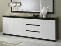 Dressoir ROMEO 3 deuren en 3 lades hoogglans zwart/hoogglans wit