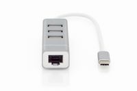 Digitus DA-70253 USB 2.0-hub 3 + 1 poorten Met USB-C stekker, Met aluminium behuizing, Met ingebouwde converter, Met metalen behuizing Aluminium - thumbnail