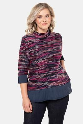 Ulla Popken Sweatshirt, laagjeslook, opstaande kraag, crêpe, 3/4 mouwen - Grote Maten