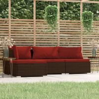 4-delige Loungeset met kussens poly rattan bruin - thumbnail