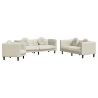 vidaXL 3-delige Loungeset met kussens fluweel crèmekleurig, bankenset, loveseat, 2zitsbank, bank, zitbank, 3zitsbank, 3 zits bank, 2 zits bank