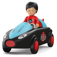 Toddys by siku 0115, Sam Speedy, 3-delig voertuig met licht en geluid, combineerbaar, inclusief beweegbaar speelgoedfiguur, hoogwaardige vliegwielmotor, vanaf 18 maanden, zwart/turquoise