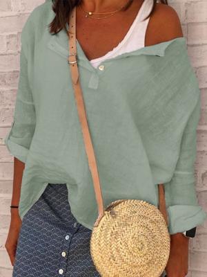 Casual V Nek Lang Mouw Stevig Topjes Casual V Nek Lang Mouw Stevig Topjes