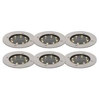 QAZQA - Modern Set van 6 grondspots Staal | Zilver incl. LED IP65 Solar - Terry | Buitenverlichting - Aluminium Rond - (niet vervangbare) led LED inbegrepen - Max. 1 x 0.2 Watt