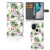 OnePlus Nord N10 Telefoonhoesje met Pasjes Flamingo Palms - thumbnail