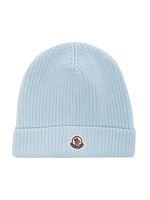 Moncler Enfant bonnet en coton à patch logo - Bleu