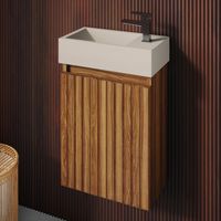 Fontana Crest toiletmeubel ribbelfront walnoot 40x22cm met beige fontein rechts - thumbnail