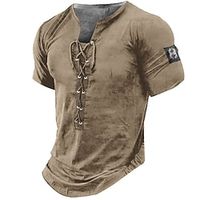 Voor heren Henley-shirt T-shirts Grafisch Nummer Henley Kleding 3D-afdrukken Dagelijks Sport Korte mouw Veters Afdrukken Modieus Stijlvol Vintage Casual Lightinthebox - thumbnail